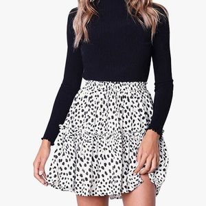 High waisted drawstring ruffle skirt w/ cow print